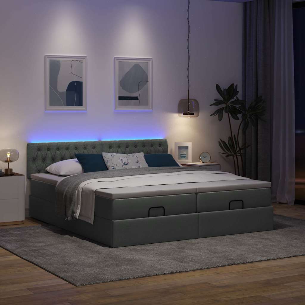 Cadre de lit ottoman avec matelas gris foncé 200x200cm tissu - XIOS