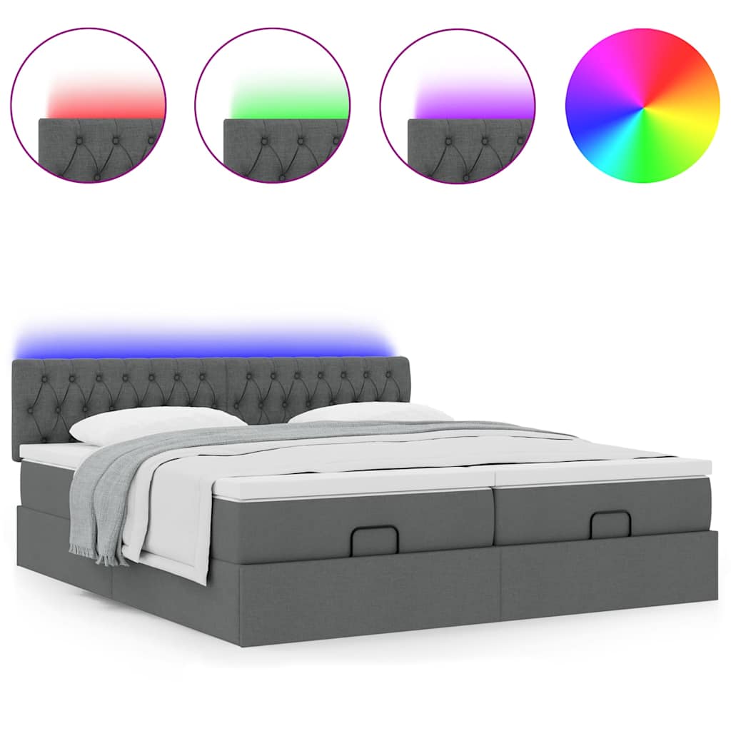 Cadre de lit ottoman avec matelas gris foncé 200x200cm tissu - XIOS