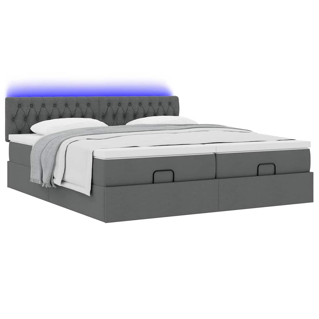 Cadre de lit ottoman avec matelas gris foncé 200x200cm tissu - XIOS