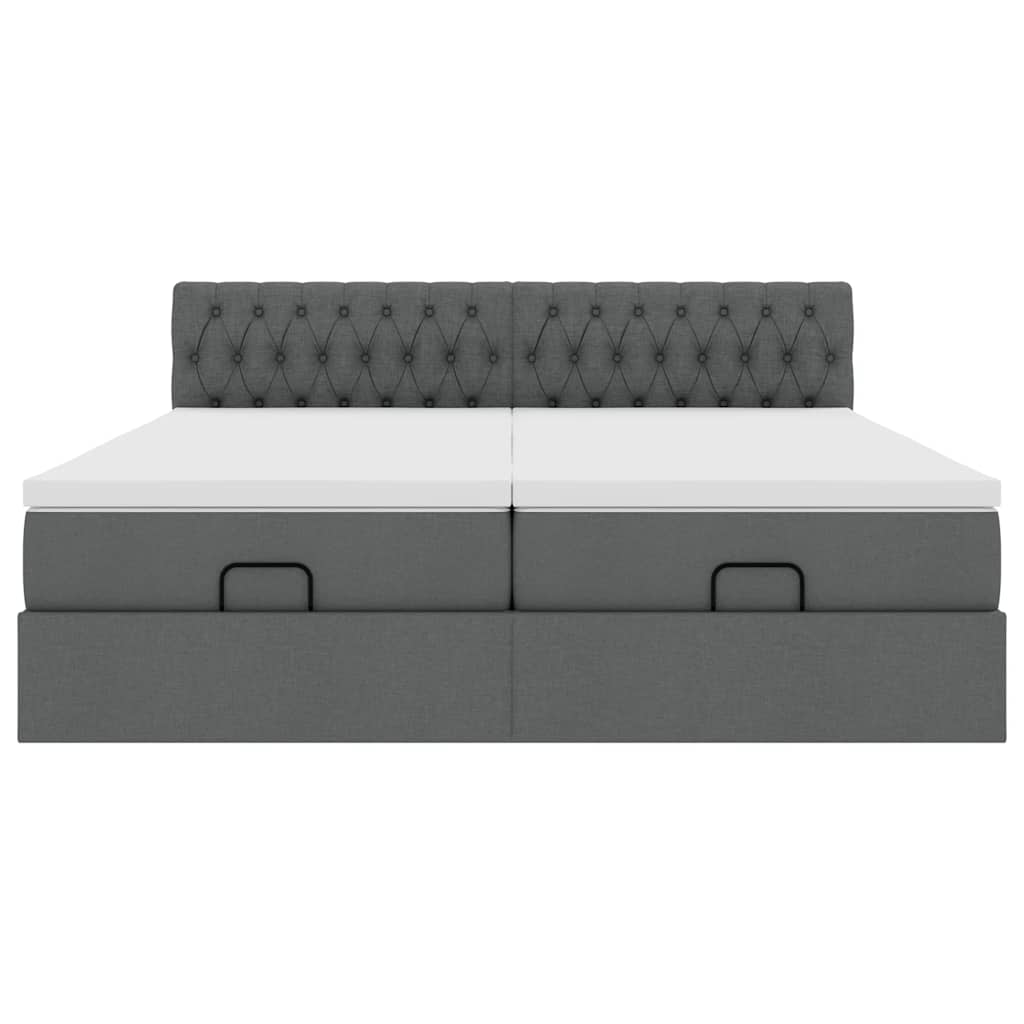 Cadre de lit ottoman avec matelas gris foncé 200x200cm tissu - XIOS