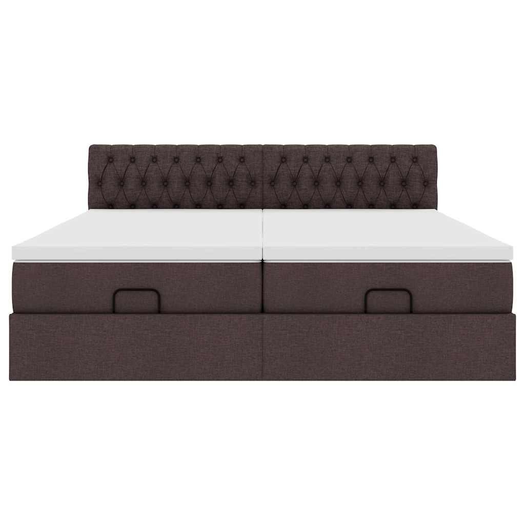 Cadre de lit ottoman avec matelas marron foncé 200x200 cm tissu - XIOS