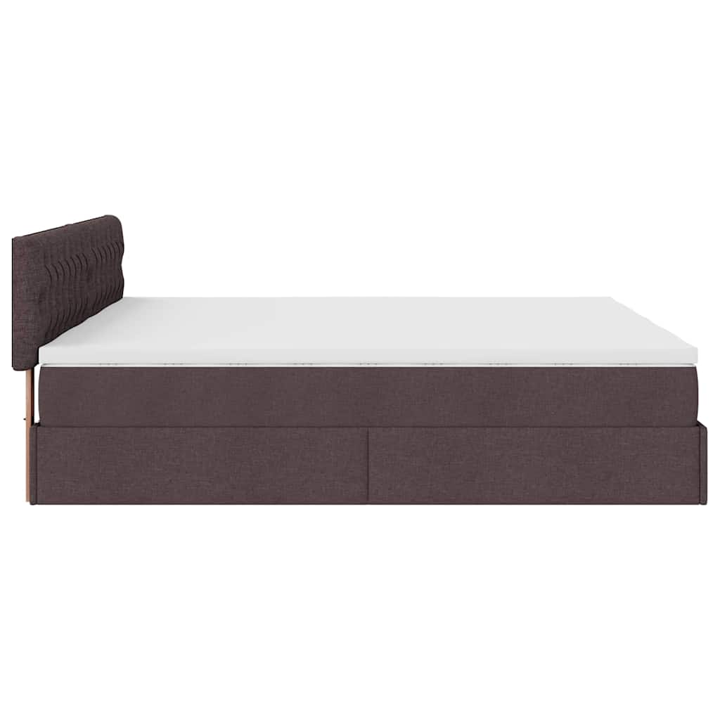 Cadre de lit ottoman avec matelas marron foncé 200x200 cm tissu - XIOS