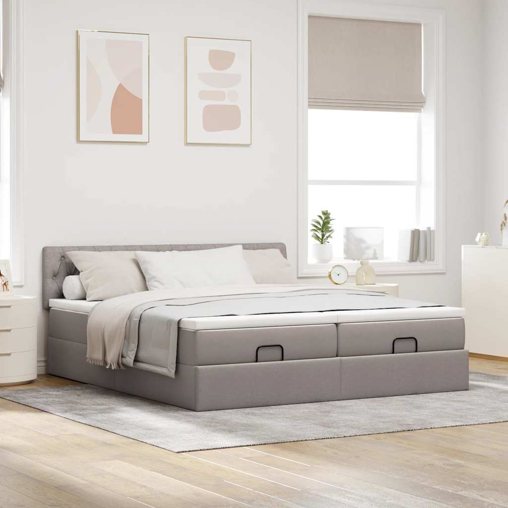 Cadre de lit ottoman avec matelas taupe 200x200cm tissu - XIOS
