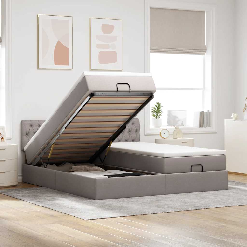 Cadre de lit ottoman avec matelas taupe 200x200cm tissu - XIOS