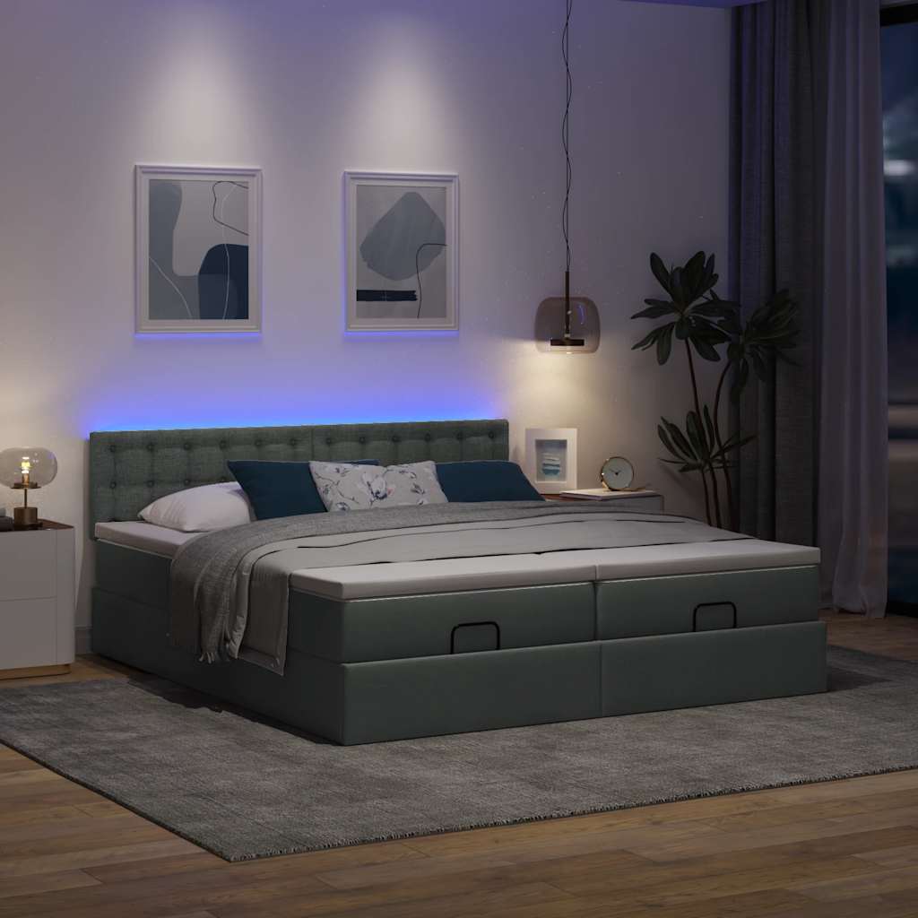 Cadre de lit ottoman avec matelas gris foncé 160x200cm tissu - XIOS