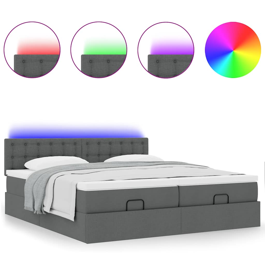 Cadre de lit ottoman avec matelas gris foncé 160x200cm tissu - XIOS