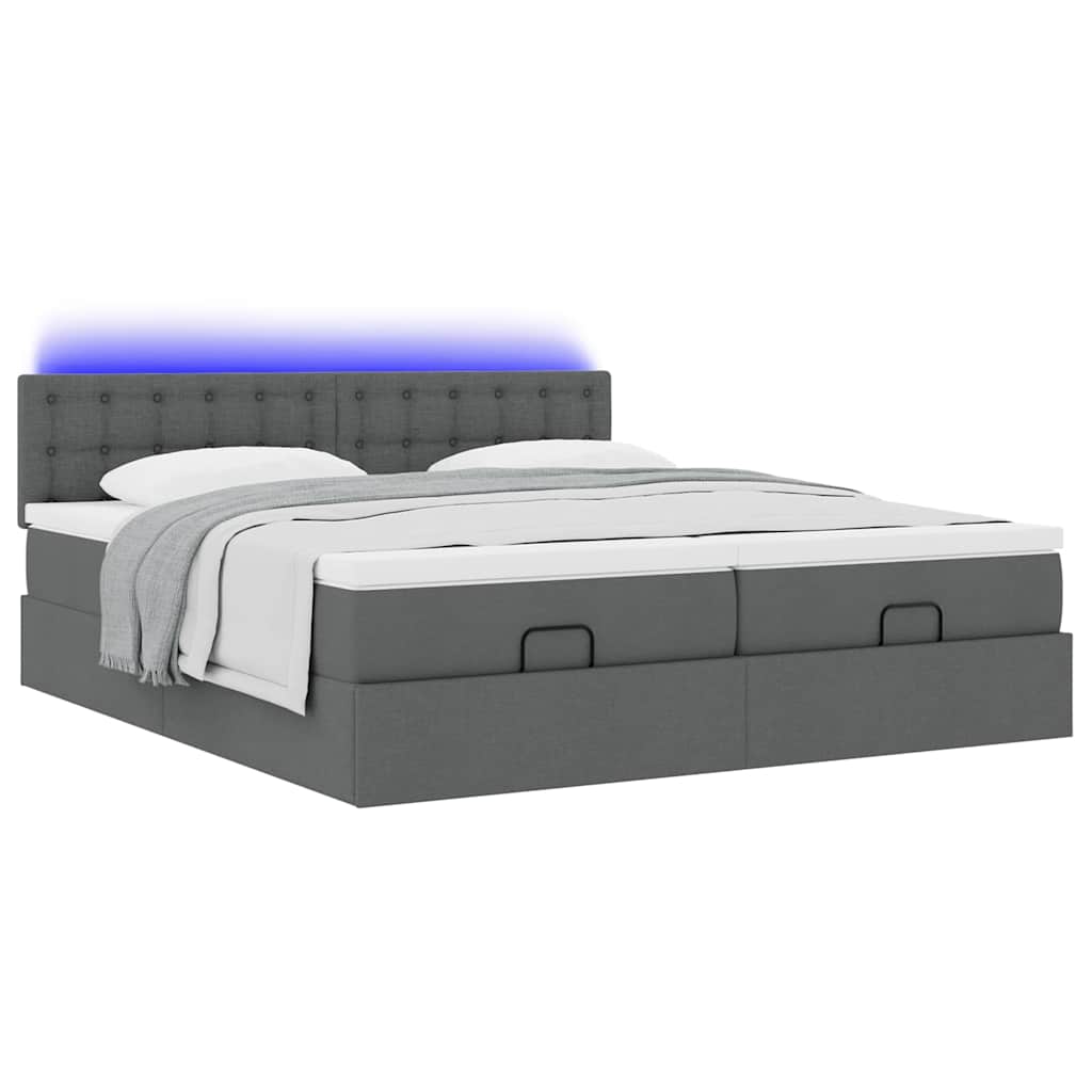 Cadre de lit ottoman avec matelas gris foncé 160x200cm tissu - XIOS