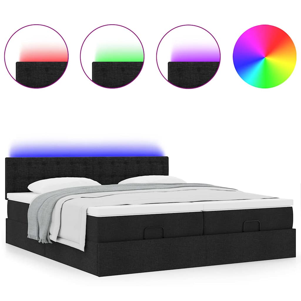 Cadre de lit ottoman avec matelas noir 160x200 cm tissu - XIOS
