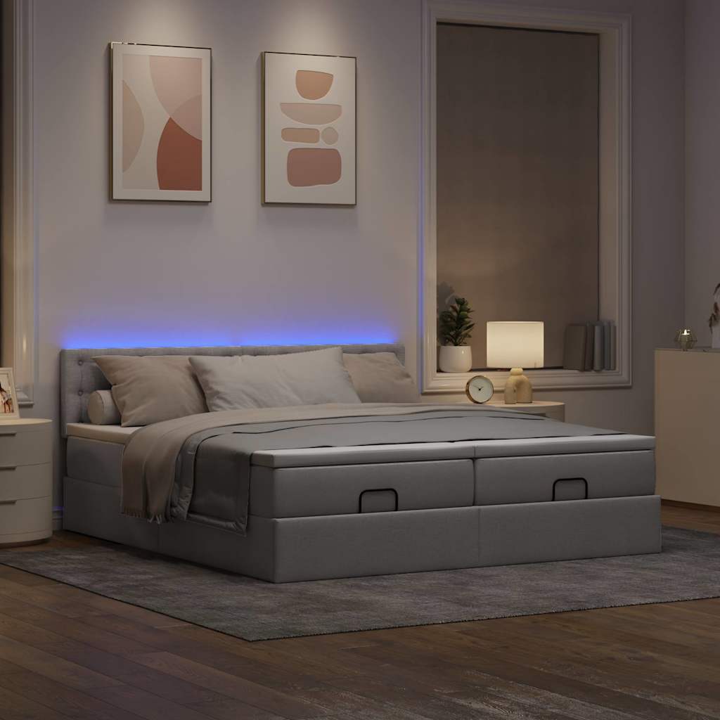 Cadre de lit ottoman avec matelas taupe 160x200 cm tissu - XIOS