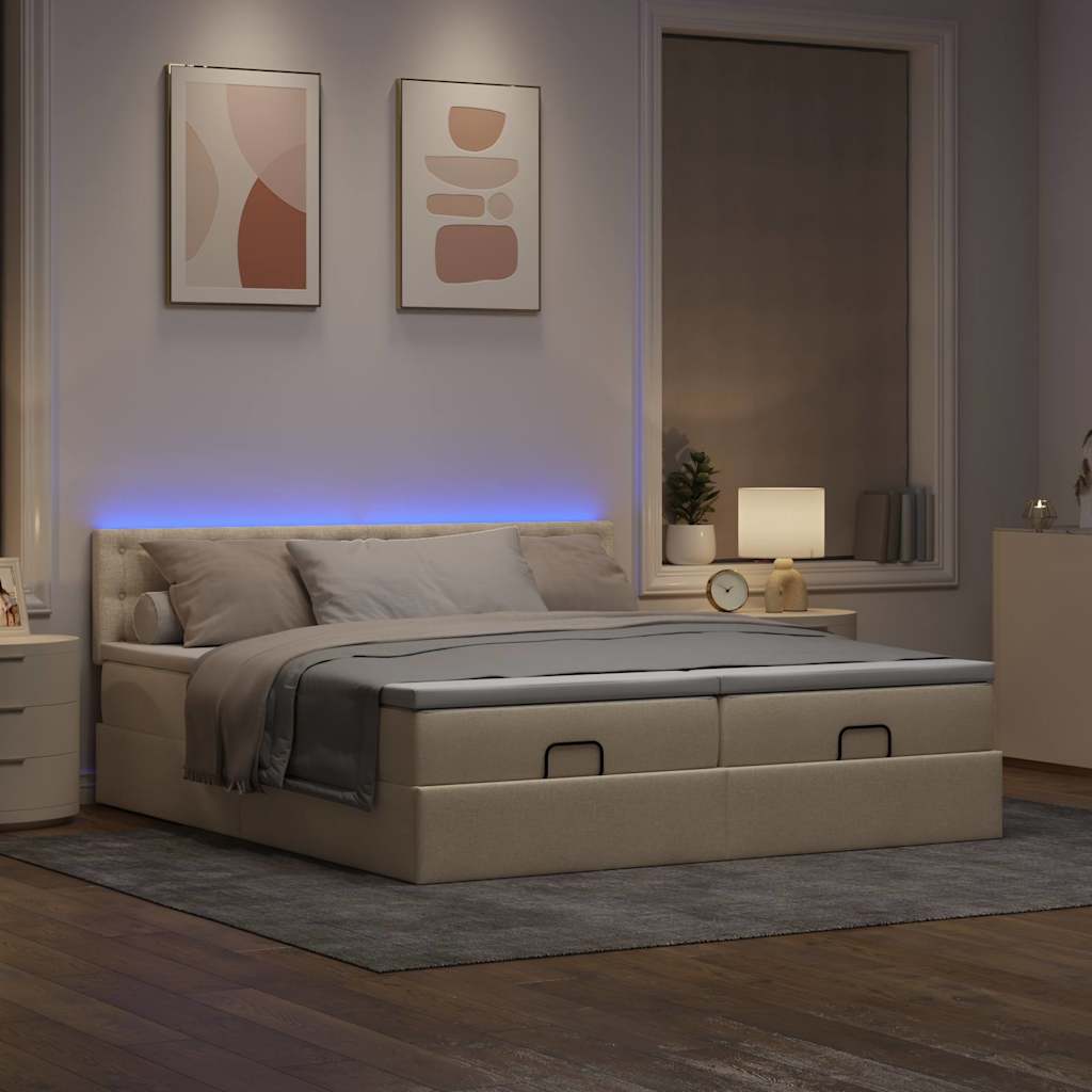 Cadre de lit ottoman avec matelas crème 160x200 cm tissu - XIOS