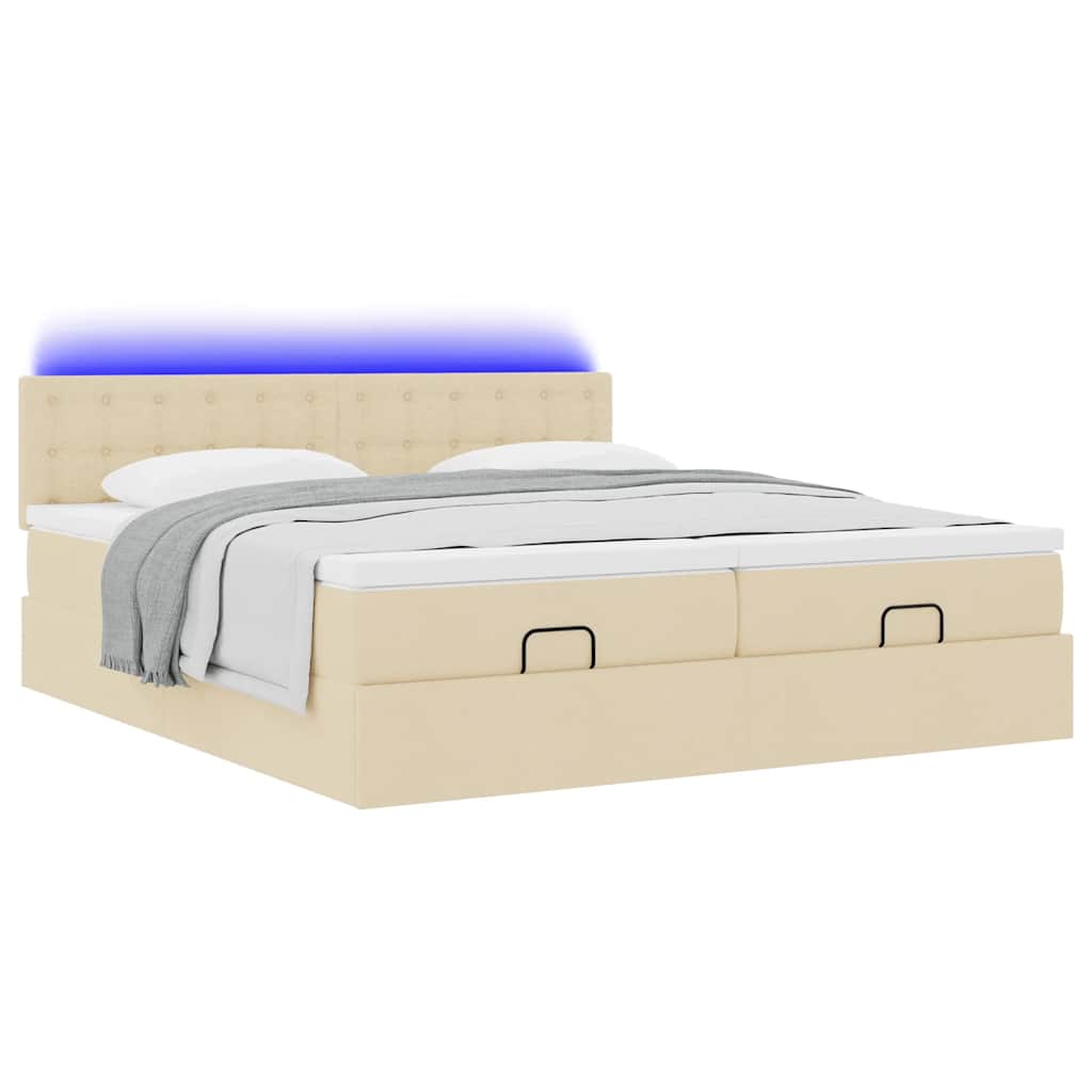 Cadre de lit ottoman avec matelas crème 160x200 cm tissu - XIOS