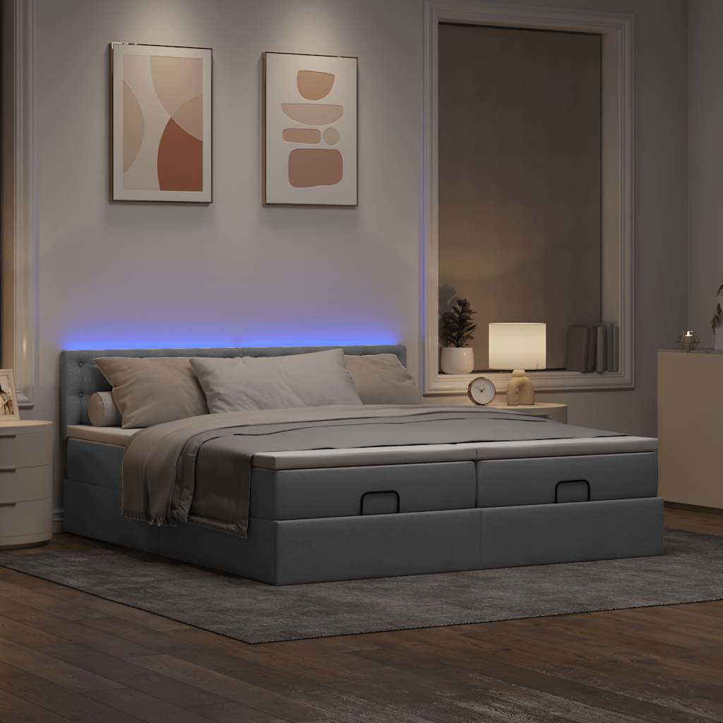 Cadre de lit ottoman et matelas gris clair 180x200cm tissu - XIOS