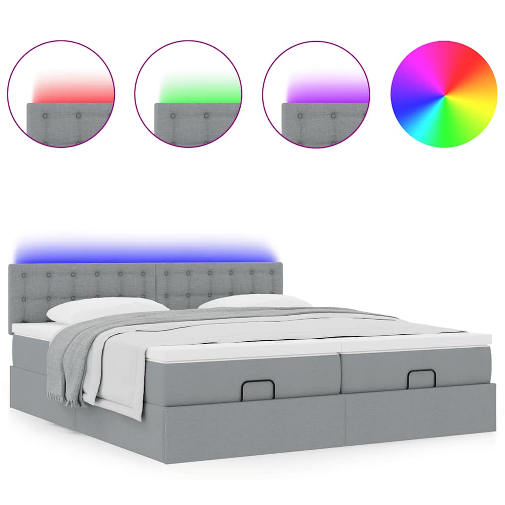 Cadre de lit ottoman et matelas gris clair 180x200cm tissu - XIOS