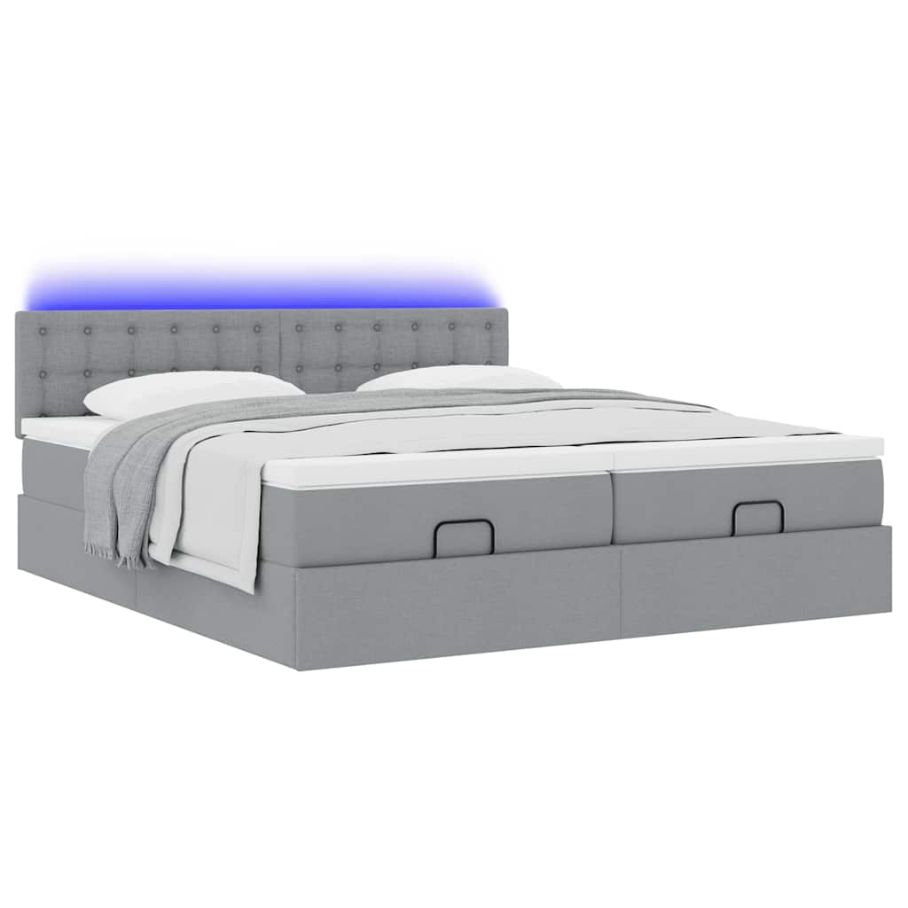 Cadre de lit ottoman et matelas gris clair 180x200cm tissu - XIOS