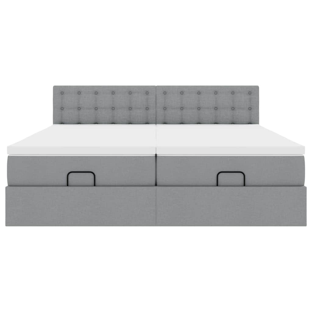Cadre de lit ottoman et matelas gris clair 180x200cm tissu - XIOS