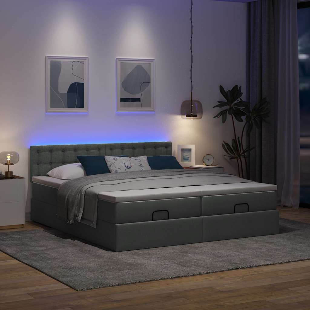 Cadre de lit ottoman avec matelas gris foncé 180x200cm tissu - XIOS