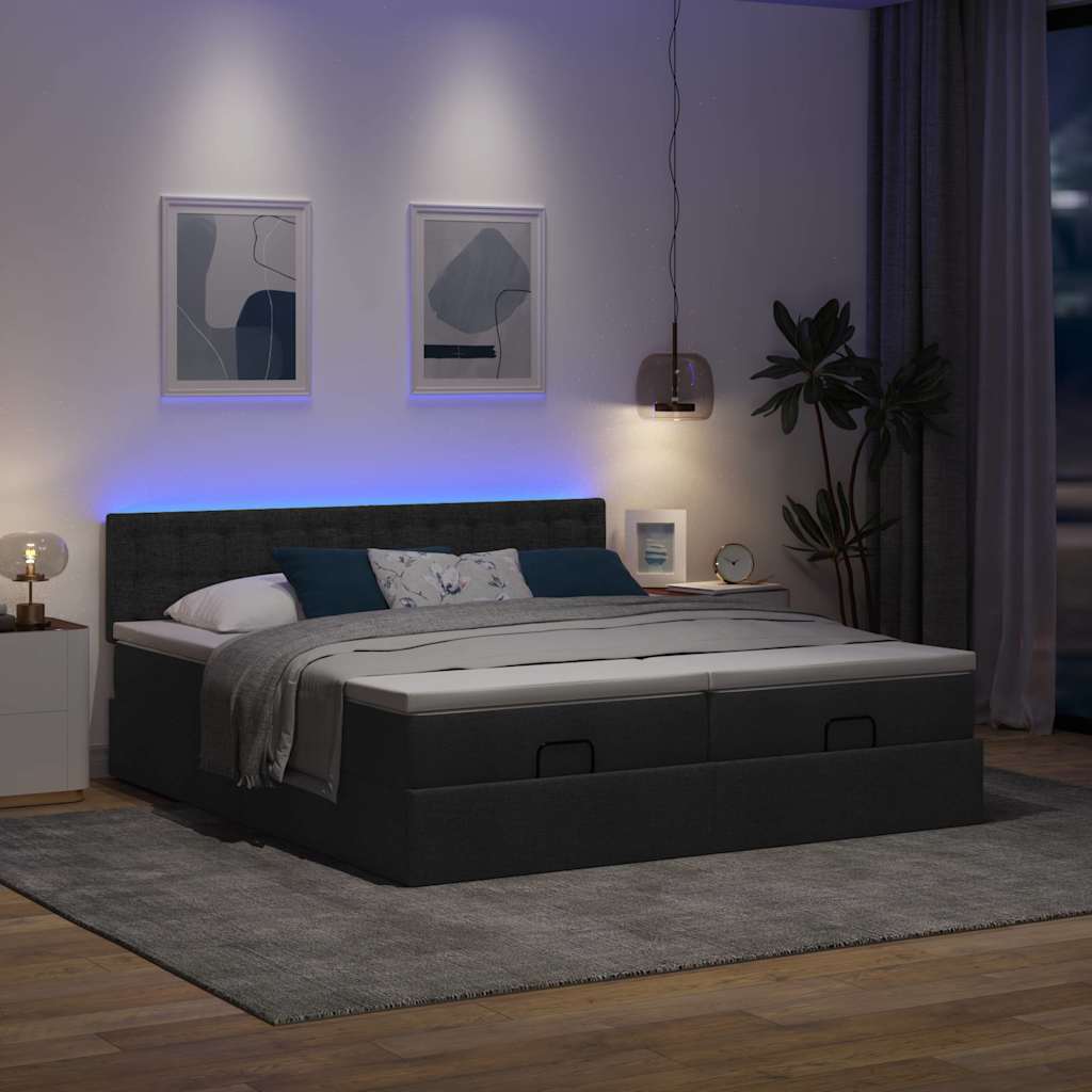 Cadre de lit ottoman avec matelas noir 180x200cm tissu - XIOS