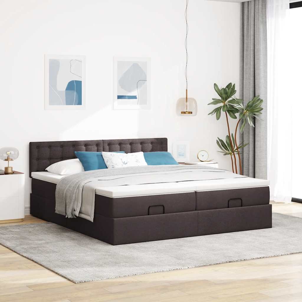 Cadre de lit ottoman avec matelas marron foncé 180x200 cm tissu - XIOS