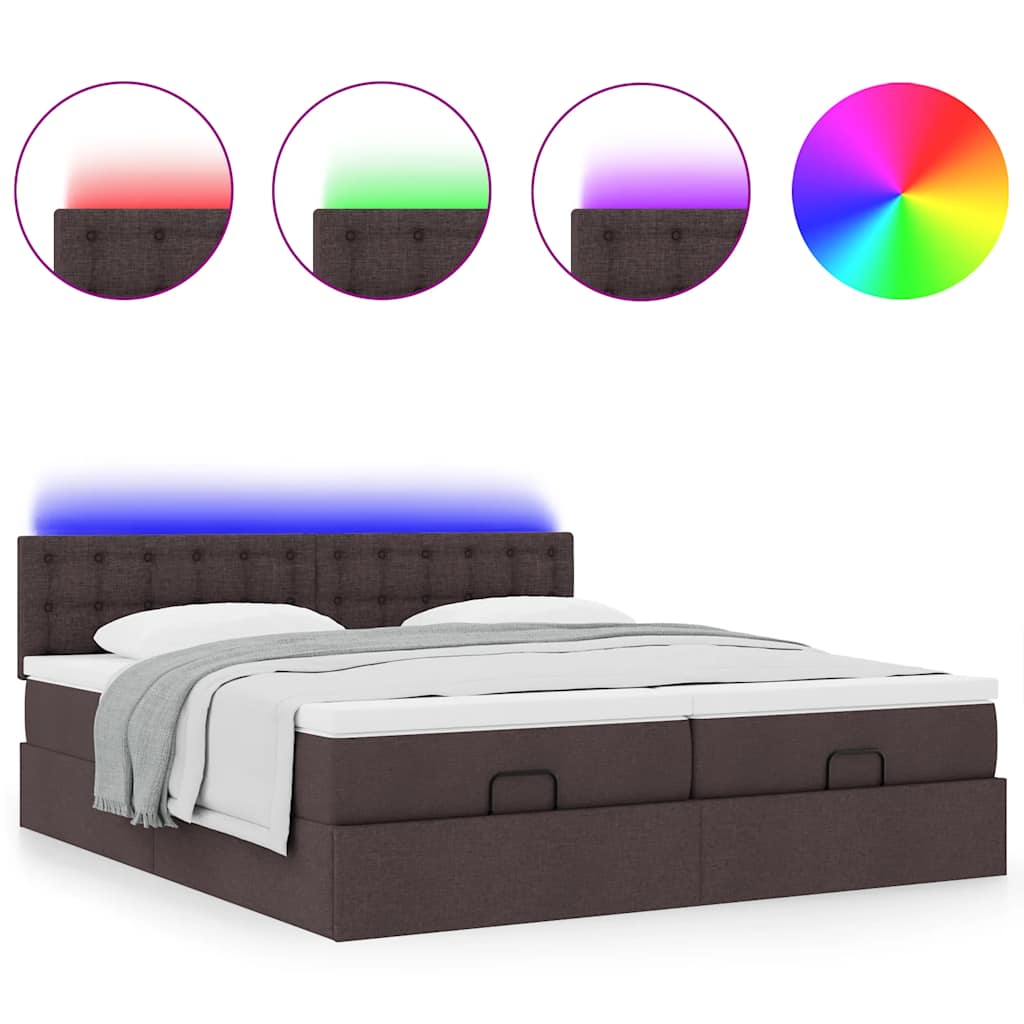 Cadre de lit ottoman avec matelas marron foncé 180x200 cm tissu - XIOS