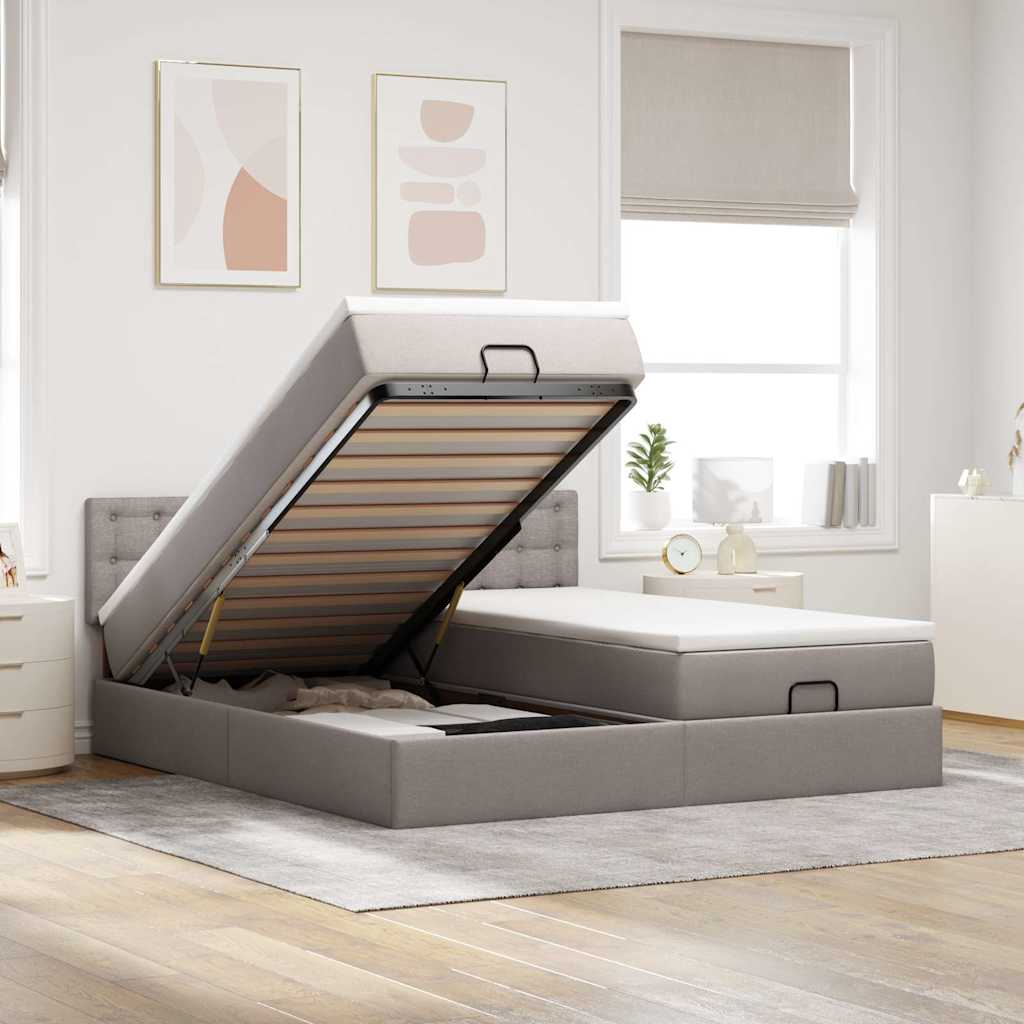 Cadre de lit ottoman avec matelas taupe 200x200cm tissu - XIOS