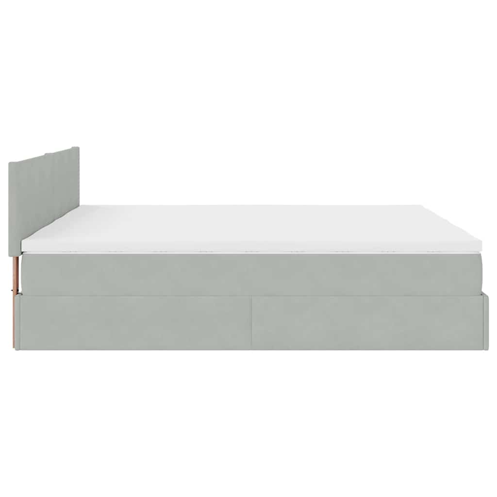Cadre de lit ottoman et matelas gris clair 160x200cm velours - XIOS