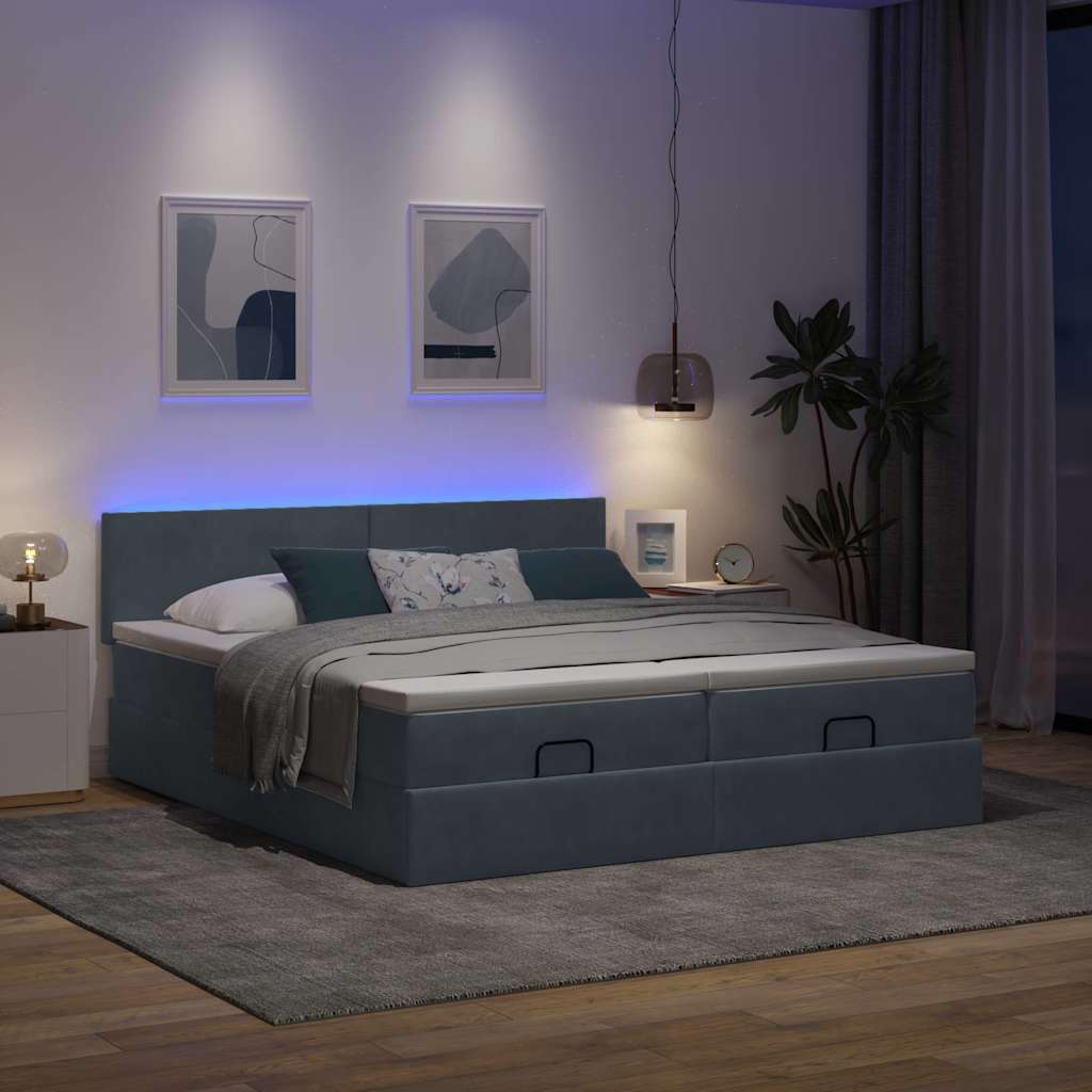 Cadre de lit ottoman avec matelas gris foncé 160x200cm velours - XIOS