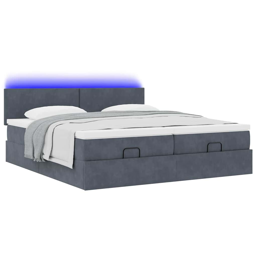 Cadre de lit ottoman avec matelas gris foncé 160x200cm velours - XIOS