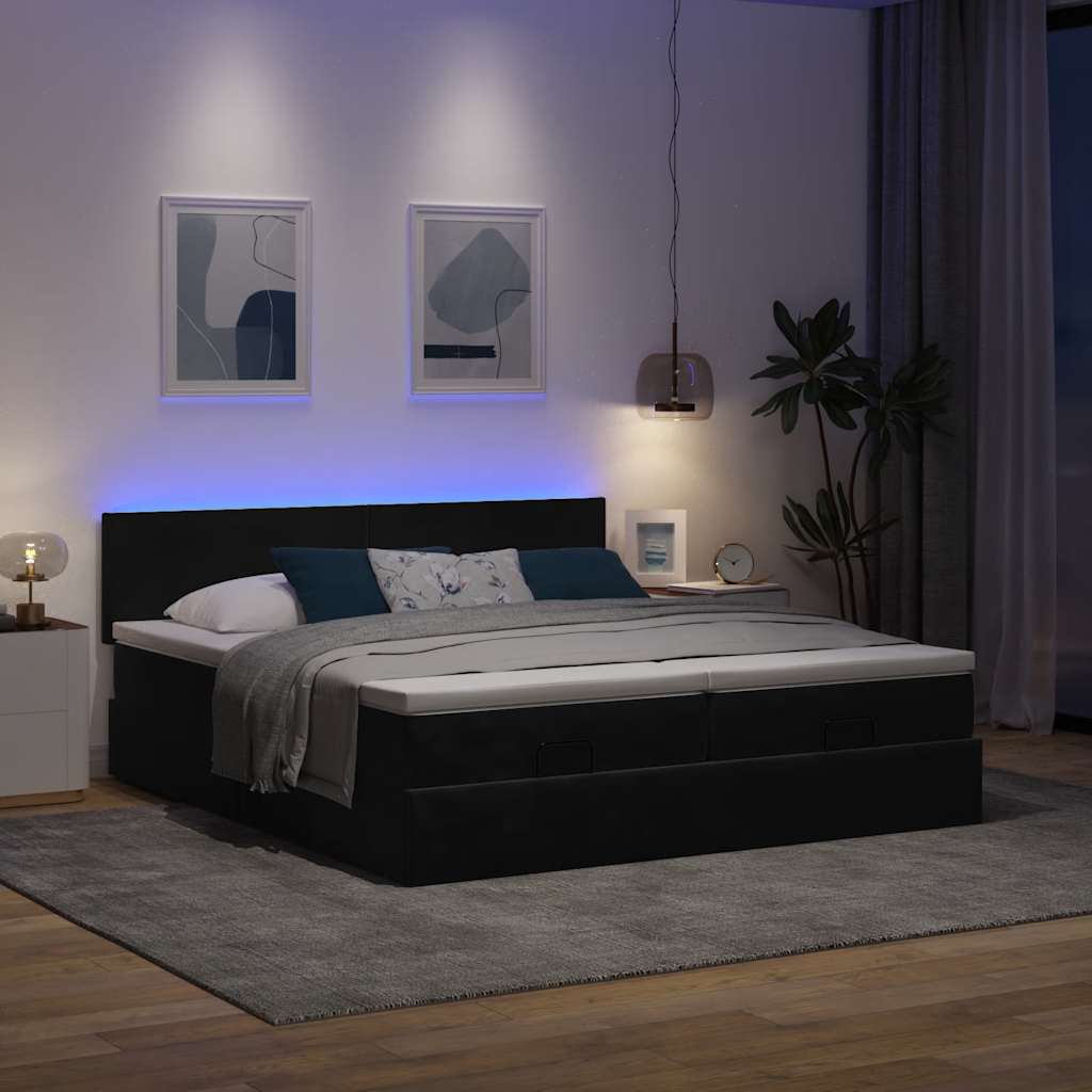 Cadre de lit ottoman avec matelas noir 160x200 cm velours - XIOS