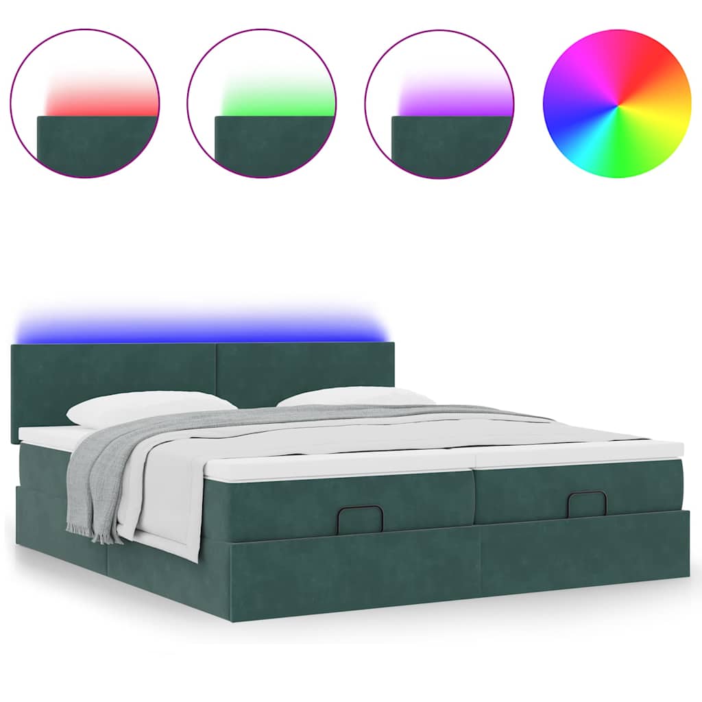 Cadre de lit ottoman avec matelas vert foncé 160x200 cm velours - XIOS