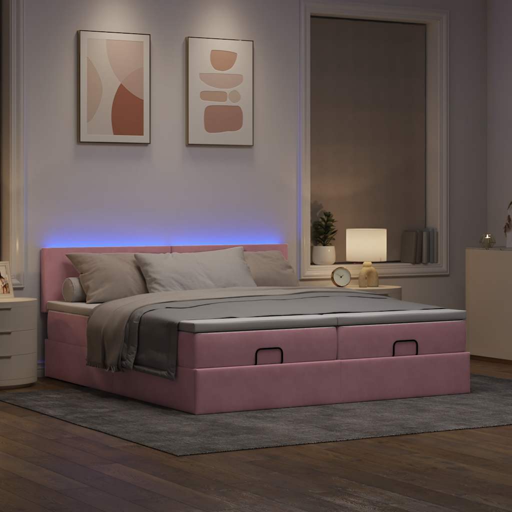 Cadre de lit ottoman avec matelas rose 160x200 cm velours - XIOS