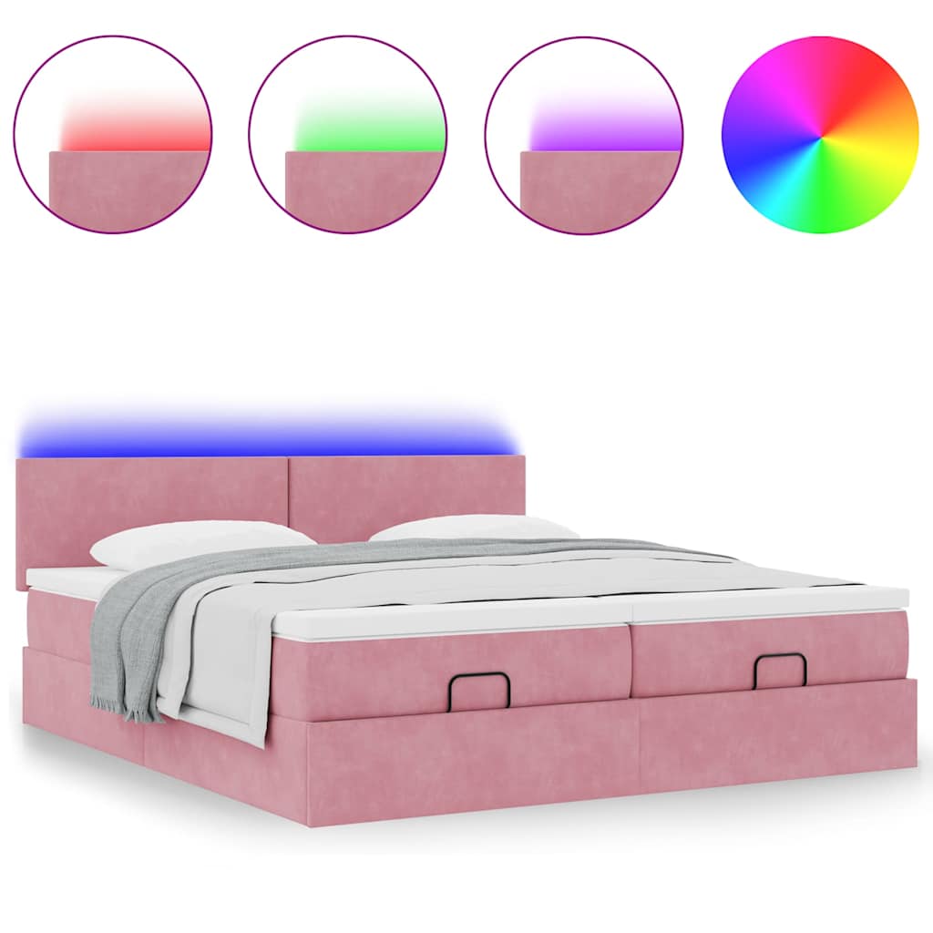 Cadre de lit ottoman avec matelas rose 160x200 cm velours - XIOS