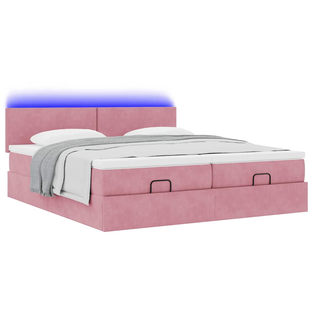 Cadre de lit ottoman avec matelas rose 160x200 cm velours - XIOS