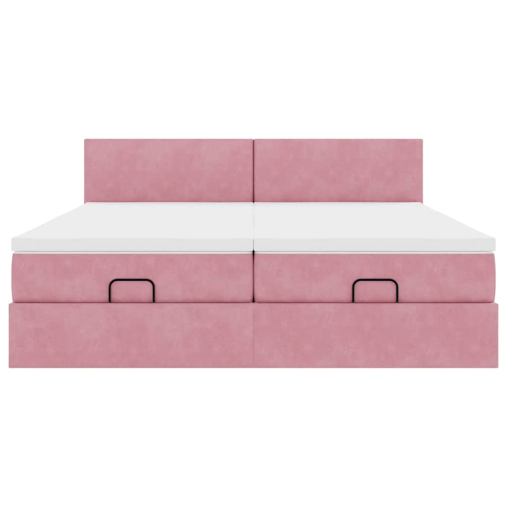 Cadre de lit ottoman avec matelas rose 160x200 cm velours - XIOS