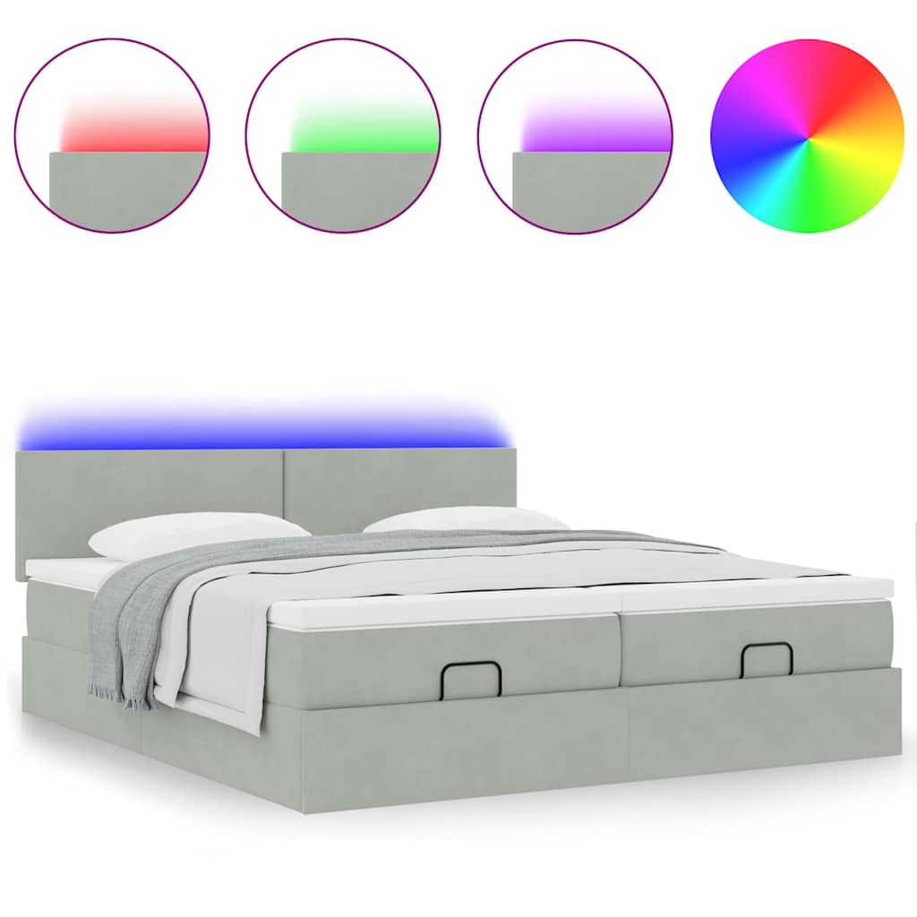 Cadre de lit ottoman et matelas gris clair 180x200cm velours - XIOS