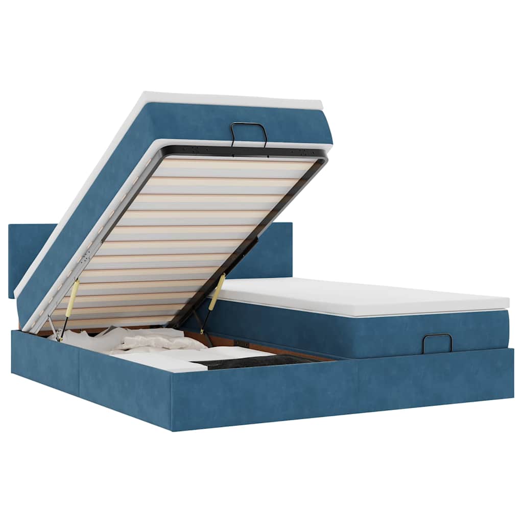 Cadre de lit ottoman avec matelas bleu foncé 180x200 cm velours - XIOS