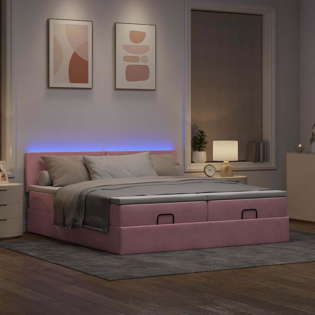 Cadre de lit ottoman avec matelas rose 180x200 cm velours - XIOS