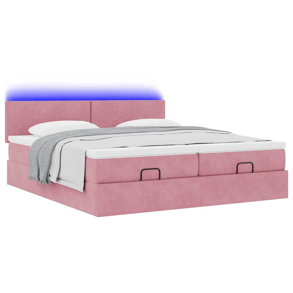 Cadre de lit ottoman avec matelas rose 180x200 cm velours - XIOS