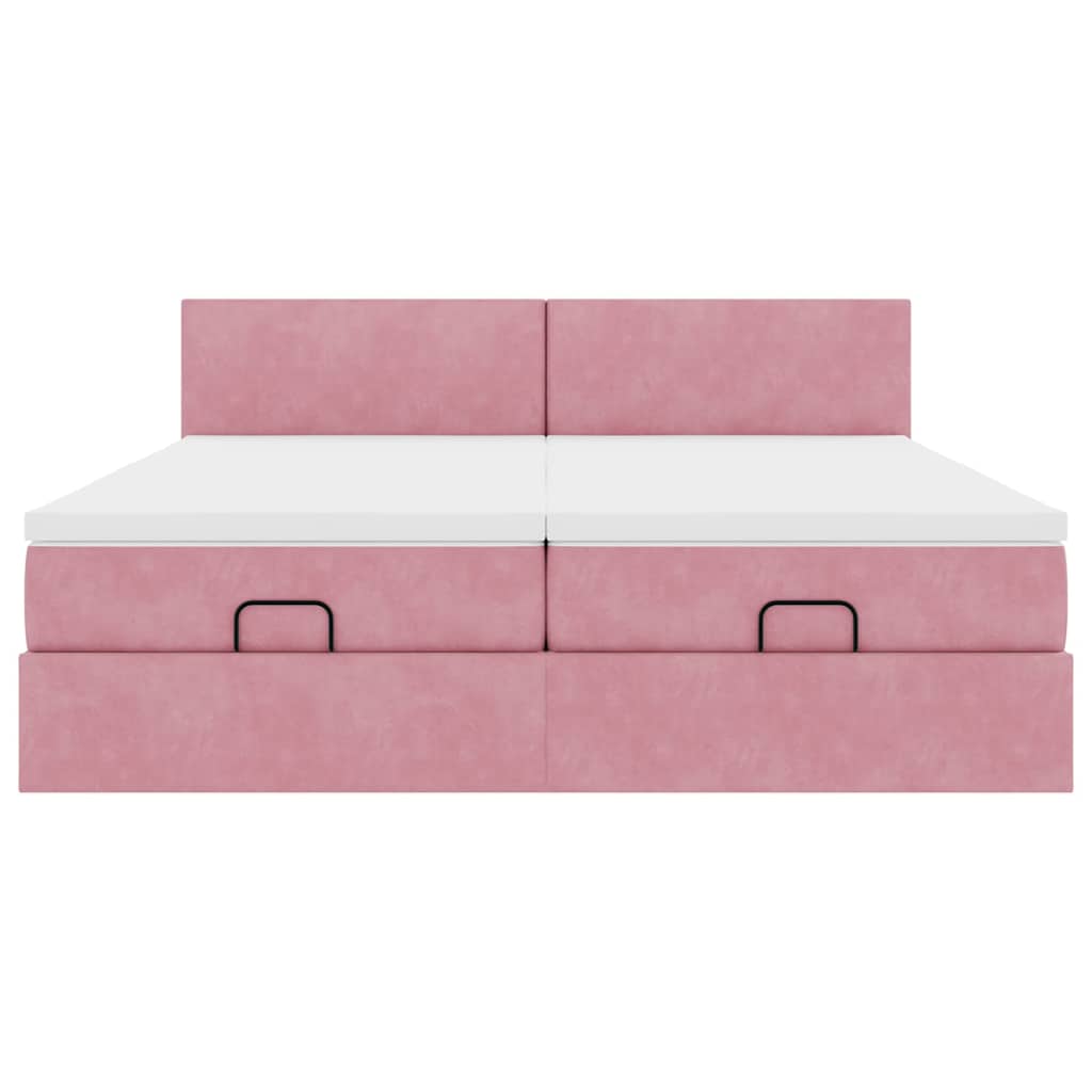 Cadre de lit ottoman avec matelas rose 180x200 cm velours - XIOS