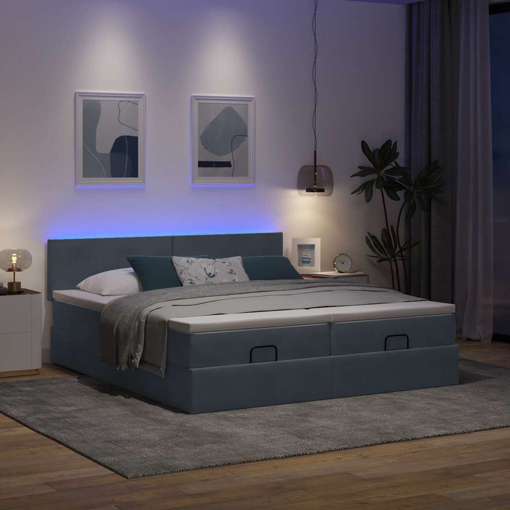 Cadre de lit ottoman avec matelas gris foncé 200x200 cm velours - XIOS