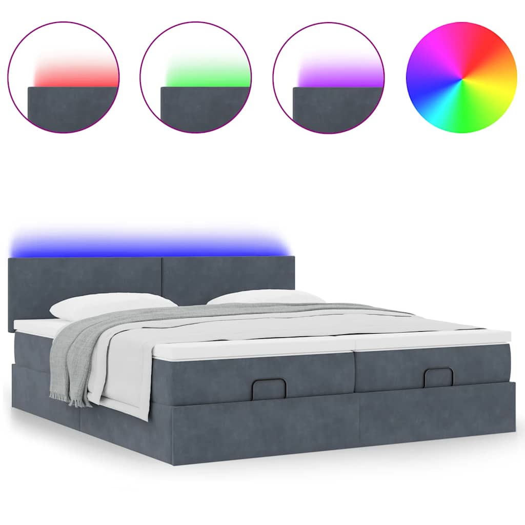 Cadre de lit ottoman avec matelas gris foncé 200x200 cm velours - XIOS
