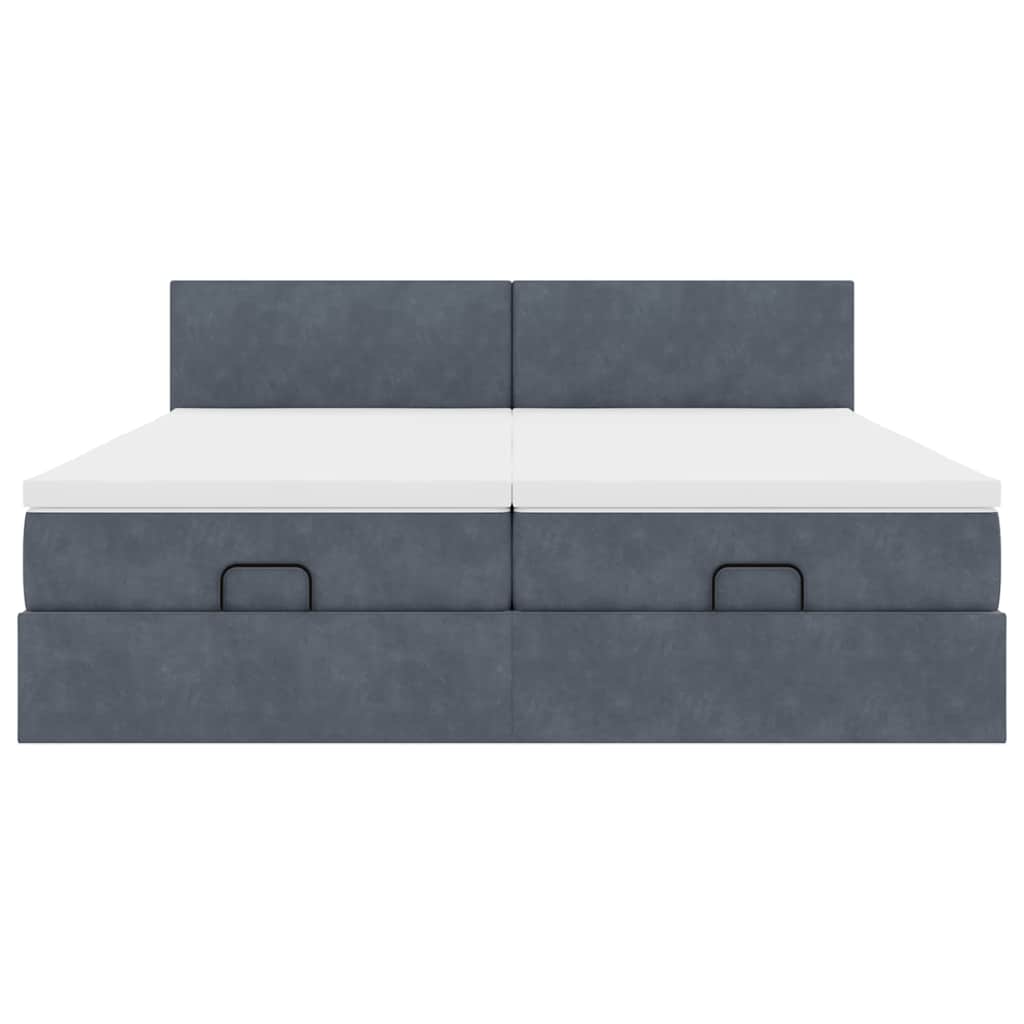 Cadre de lit ottoman avec matelas gris foncé 200x200 cm velours - XIOS