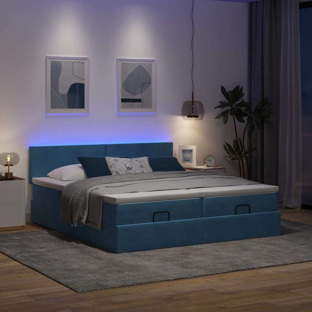 Cadre de lit ottoman avec matelas bleu foncé 200x200 cm velours - XIOS