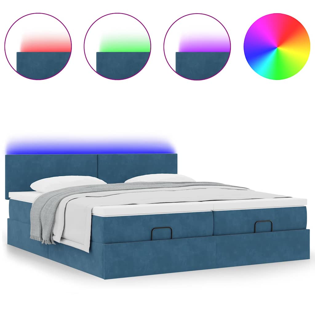 Cadre de lit ottoman avec matelas bleu foncé 200x200 cm velours - XIOS