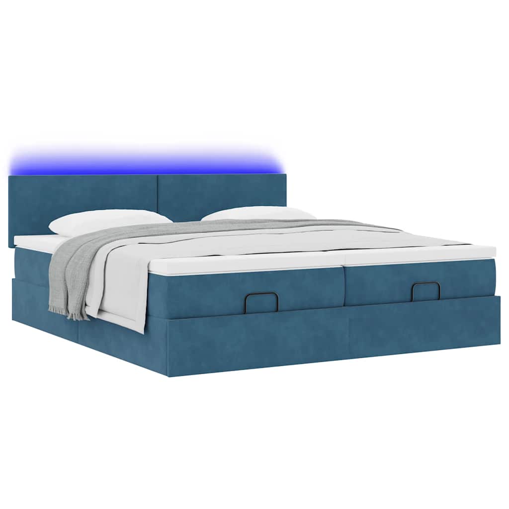Cadre de lit ottoman avec matelas bleu foncé 200x200 cm velours - XIOS