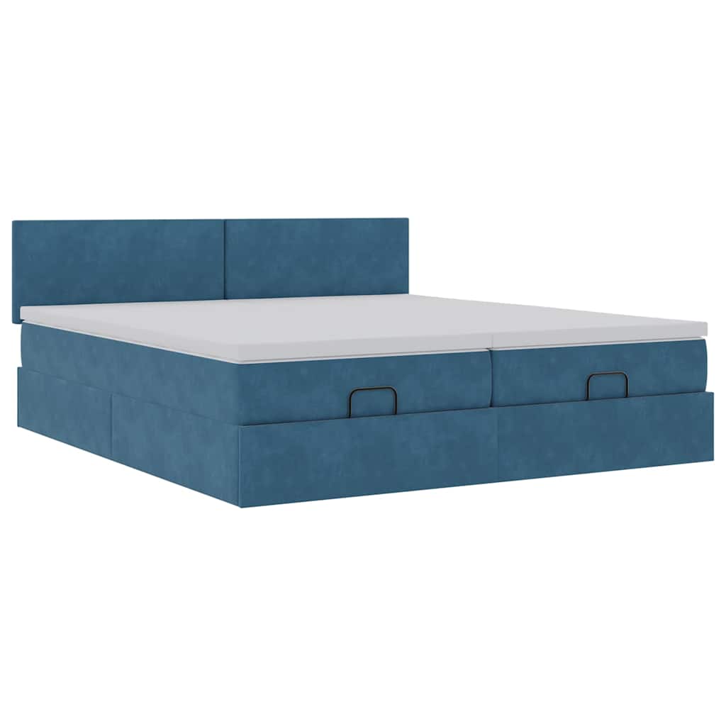 Cadre de lit ottoman avec matelas bleu foncé 200x200 cm velours - XIOS