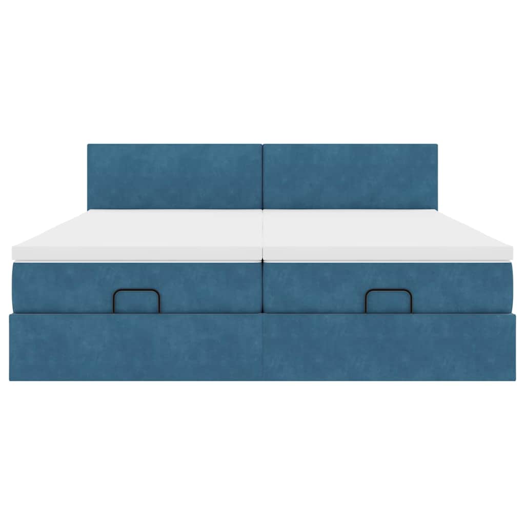 Cadre de lit ottoman avec matelas bleu foncé 200x200 cm velours - XIOS