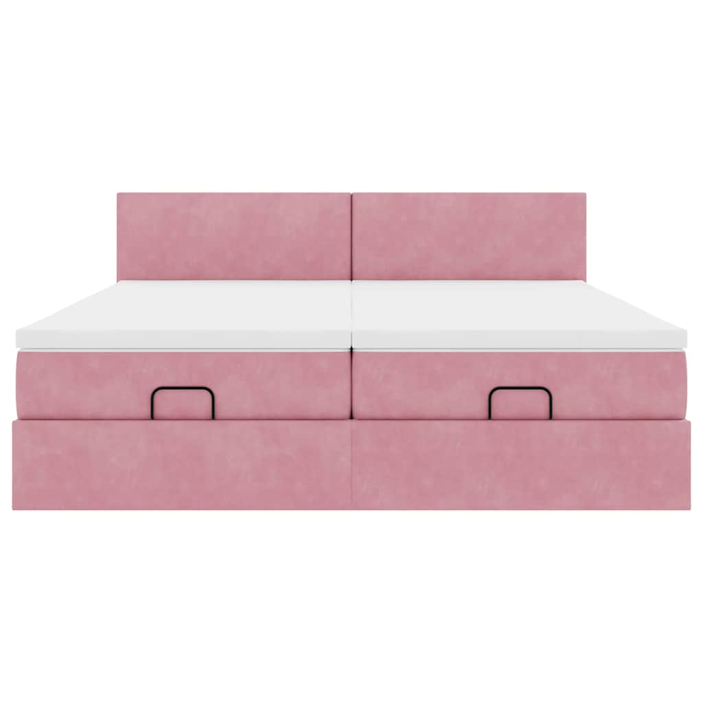 Cadre de lit ottoman avec matelas rose 200x200 cm velours - XIOS