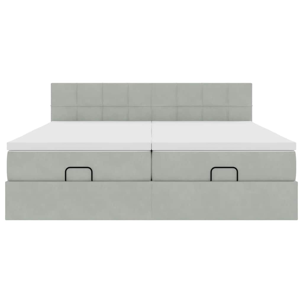 Cadre de lit ottoman et matelas gris clair 160x200cm velours - XIOS
