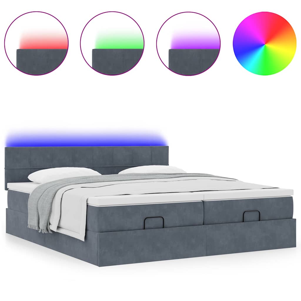Cadre de lit ottoman avec matelas gris foncé 160x200cm velours - XIOS