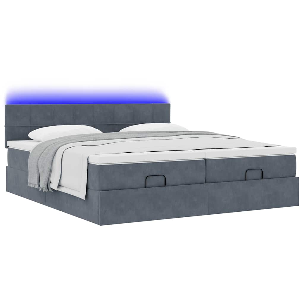 Cadre de lit ottoman avec matelas gris foncé 160x200cm velours - XIOS